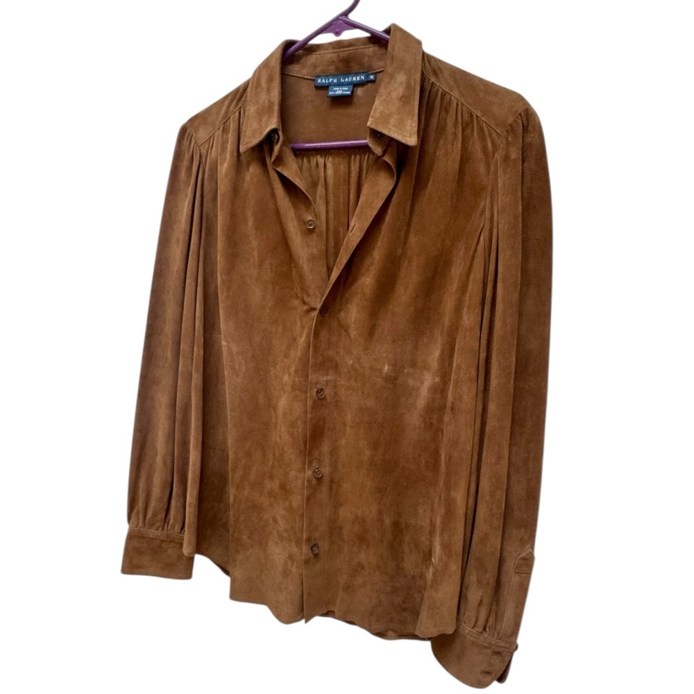 Vintage Ralph Lauren 100% Suede Leather Button-Down Blouse - Picture 5 of 10